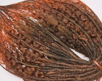 Ombre curly Dreadlocks & Braids extensions, DE\ SE Synthetic boho Brown to Copper dreads, Double \ Single ended wavy dreadlocks