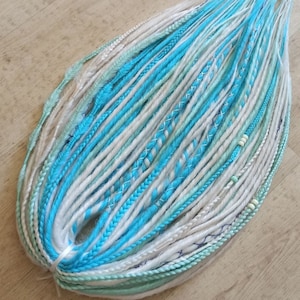 Double ended Dreadlock extensions, Synthetic White Blue Green Dreads and Braids, DE SE dreadlocks, Boho Dreadlock extensions, Viking dreads