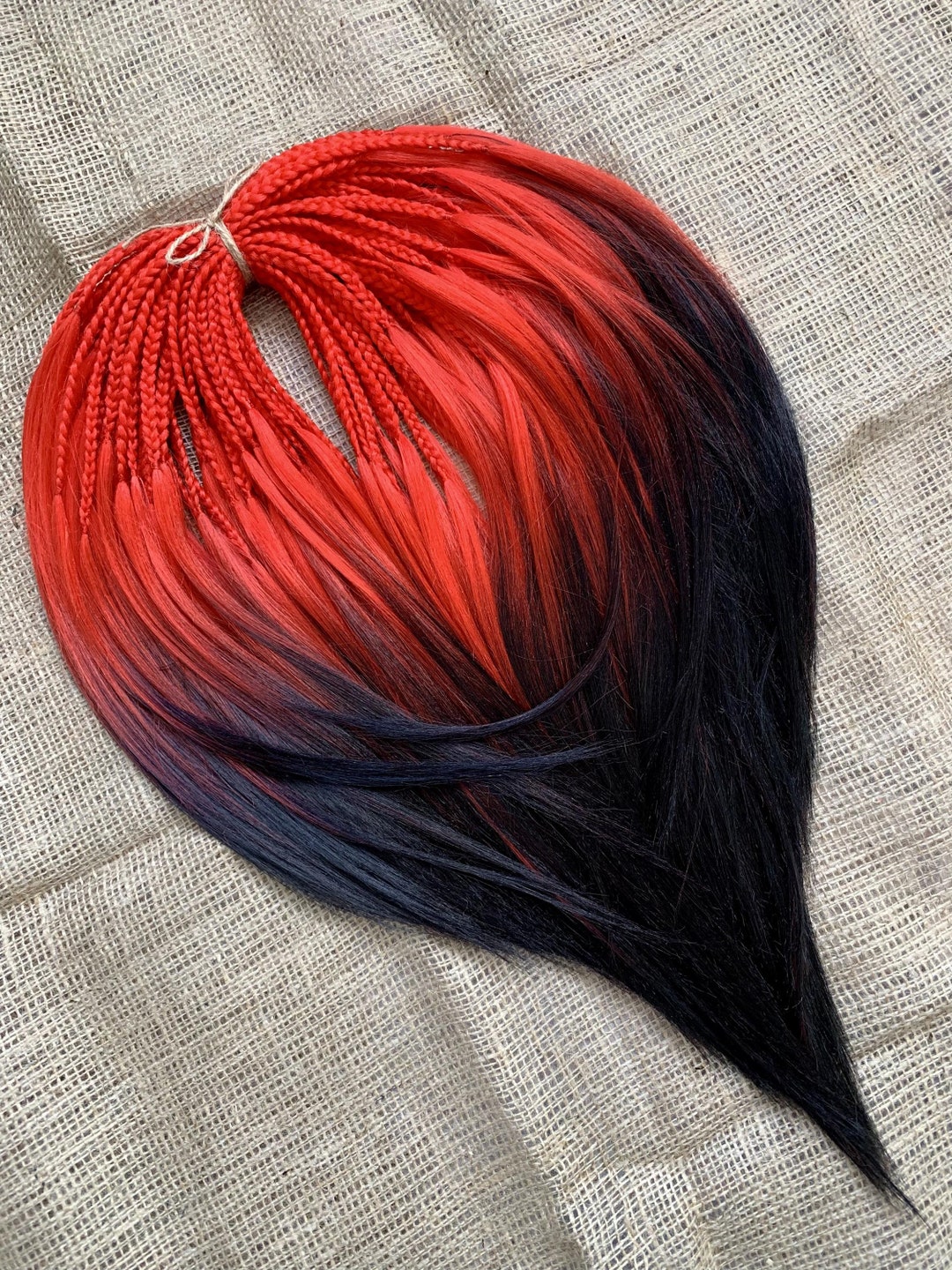 Synthetic Black to Red Ombre Braids With Free End, DE SE Braids