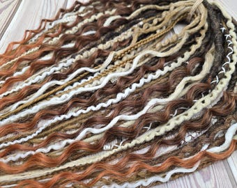 Curly Dreadlocks & Braids extensions, DE\ SE Synthetic boho Brown Beige and White dreads, Double \ Single ended viking dreadlocks