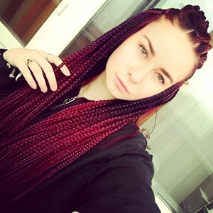 Synthetic Black to Burgundy braids/Ombre braided dreads/Handmade dreadlock extensions/Double and Single ended dreadlocks/DE & SE red dread