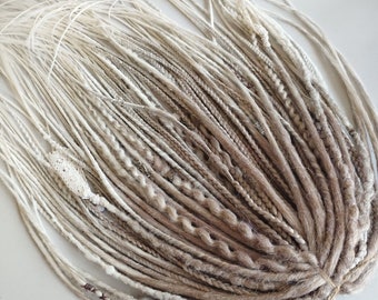 Ombre Beige to White Dreads extensions, DE SE dreadlocks, Boho style Dreads and Braids extension, Synthetic Double ended viking dreadlock