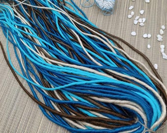 Smooth DE\SE dreads extensions, Synthetic Blue White & Brown dreadlocks, Double\Single ended dreadlock