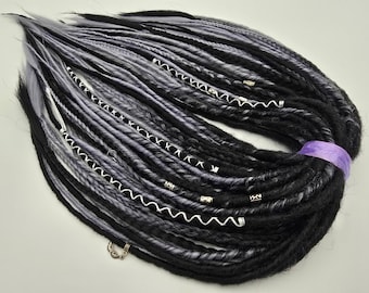 Black to Gray ombre dreadlocks & braids extensions, DE and SE dreads extension, Double / Single ended Synthetic Viking dreadlock extensions