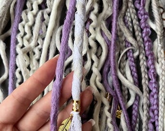 White, Beige & Purple Synthetic Dreadlock Extensions: Viking Braids