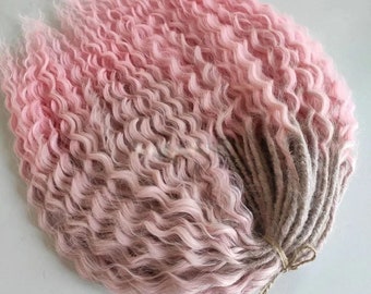Synthetic curly pink dreadlocks/Handmade Dreads/Hair extension/Double ended dread/DE dreadlock/Synthetic Wavy dreadlocks/Pink dreads