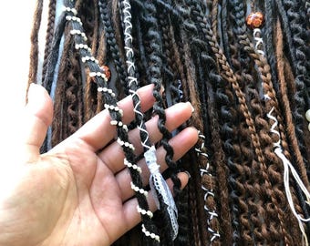 Ombre Dreadlock and Braids extensions, DE and SE Synthetic Dark Brown to Brown Viking dreads, Double and Single ended dreadlocks extension