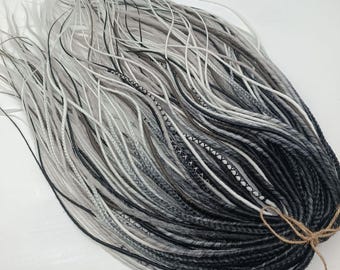 Synthetic dreads & braids extensions, DE / SE ombre black to white and brown viking dreadlocks, Double / Single ended