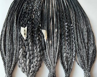 Ombre Dreadlocks & Braids Extensions: Gray to Black Boho Crochet Viking Dreads DE SE