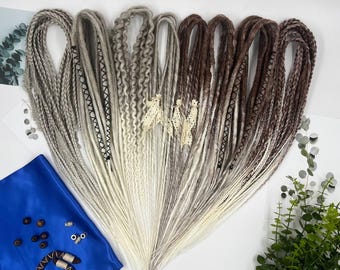 Ombre Beige to White Dreadlock Extensions: Boho Crochet Viking Dreads & Braids DE SE
