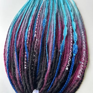Ombre Black and Purple to Blue Dreads & Braids, DE SE Dreadlocks extensions, Synthetic female dreadlock, Double Single ended full set dreads