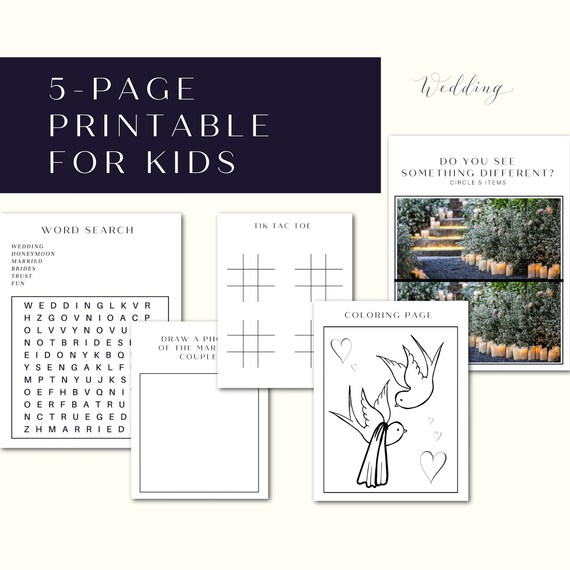 Wedding Printable for Kids 5 Pages of Fun PDF Coloring - Etsy