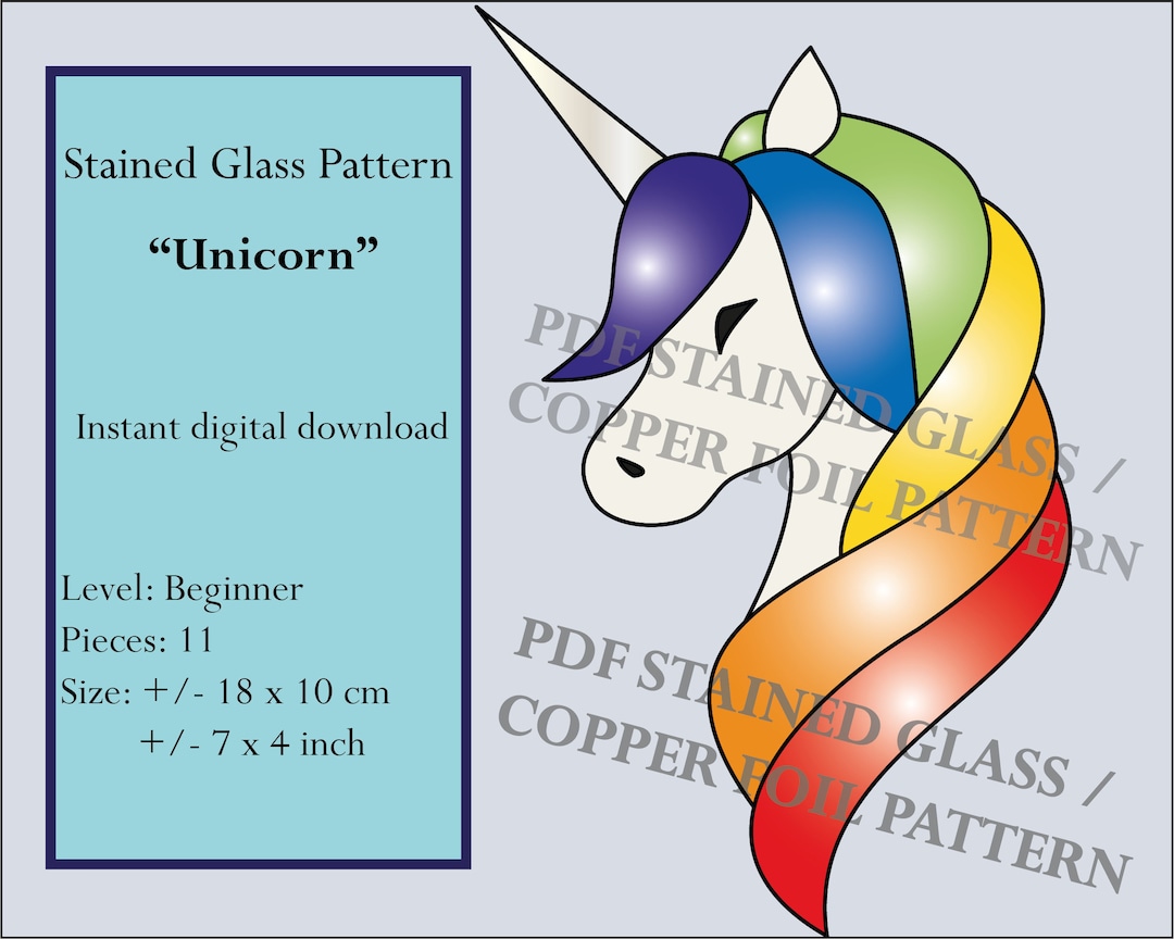 Stained Glass Pattern Easy Unicorn unicorn Bust, Window Hangings, for