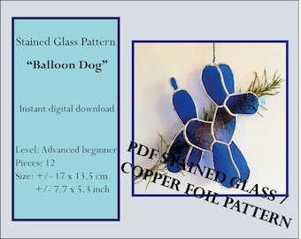 Balloon Dog Stained Glass Pattern, Modern Art (PDF Pattern)