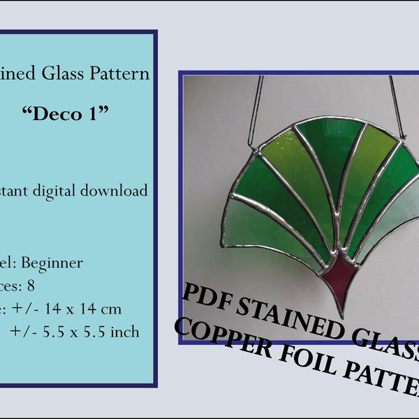 Stained Glass Pattern Easy Art Deco PDF for beginners. Instant Download