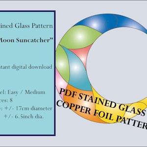 Stained Glass Pattern Easy &quot;Moon Suncatcher&quot;, window hangings, for beginner, digital PDF, instant download