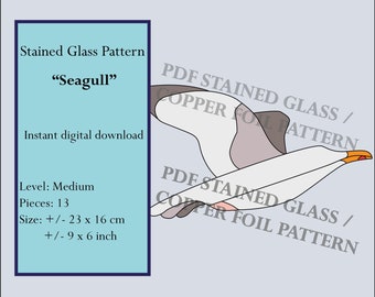 Modello in vetro colorato uccello medio "Gabbiano", arazzi, PDF digitale, download immediato