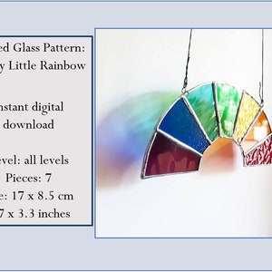 Rainbow Stained Glass Suncatcher Pattern, window hanging template, for all levels, digital PDF image 1