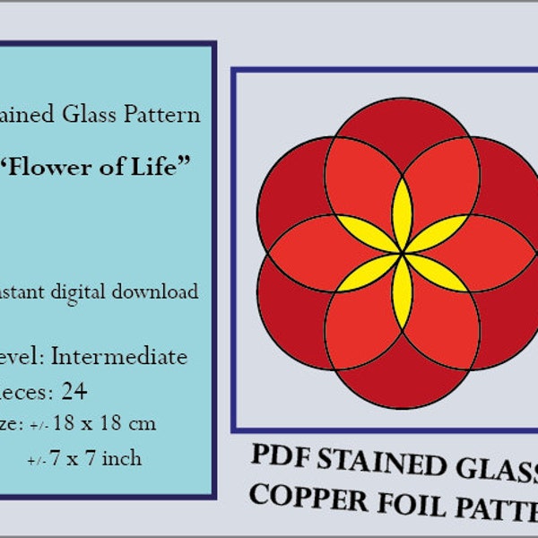 Flower of Life pattern stained glass, Sacred Geometry template copper foil, Instant download PDF