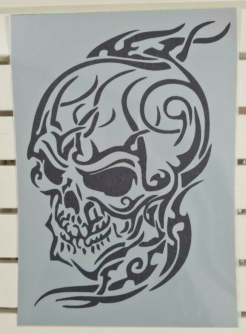 Large Scary Tribal Skull Stencil Mylar Plastic 190mic A4 sheet size strong reusable Painting Airbrush Craft Art Furniture Wall Deco