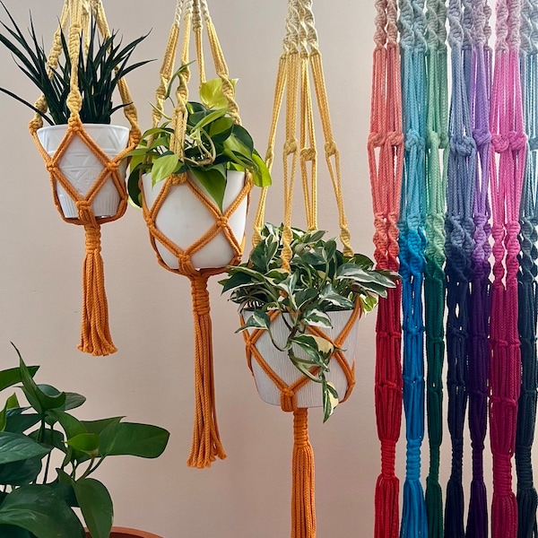 Macramé Plant Hanger Dip Dye Dyed Ombré Colors Made with Naturally Recycled Fibers in The US