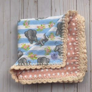 Baby Shower Gift\Flannel Baby Blanket\Baby Blanket\Elephant Baby Blanket\Crocheted Edge Baby Blanket\Toddler Blanket\Security Blanket