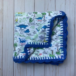 Flannel Blanket\Flannel Baby Blanket\ Betty Blanket\Crochet Edge Blanket\Baby Gift\Baby Shower Gift\Dinosaur Blanket\Toddler Blanket