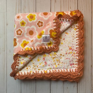 Baby Shower Gift\Flannel Baby Blanket\Baby Blanket\Floral Baby Blanket\Crocheted Edge Baby Blanket\Toddler Blanket\Flower Security Blanket