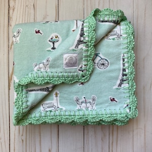 Flannel Blanket\Flannel Baby Blanket\ Betty Blanket\Crochet Edge Blanket\Baby Gift\Baby Shower Gift\Toddler Blanket\Baby Accessory\Paris