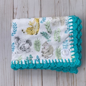Flannel Blanket\Flannel Baby Blanket\ Betty Blanket\Crochet Edge Blanket\Baby Gift\Baby Shower Gift\Baby Animal Blanket\Baby Accessory