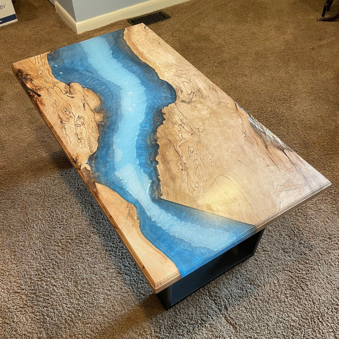 Coffee Table Live Edge Spalted Sycamore Epoxy River Table - Etsy
