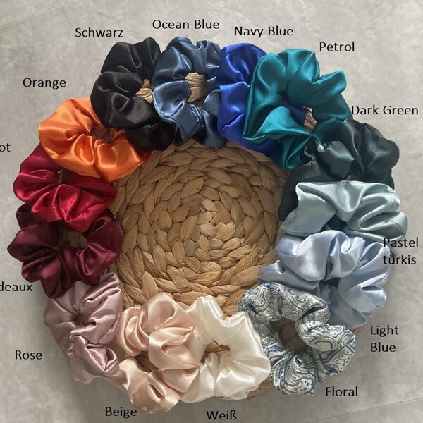 Satin Scrunchies, Haarbänder, Haargummis in verschiedenen Farben