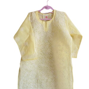 Lucknowi Chikankari Schatten Arbeit bestickt Handarbeit Shirt | Sommerkleid | Größe XL