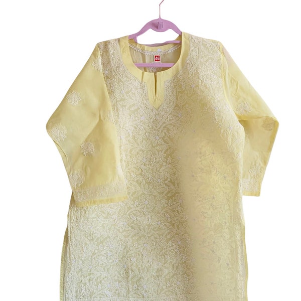 Lucknowi Chikankari Shadow Work Fully Embroidered Handwork Shirt | Summer Dress | Size xl