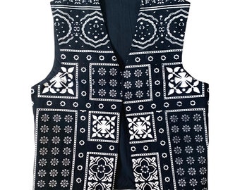 Buy Cotton Pakistani Sindhi Black Ajrak Block-printed Waistcoat