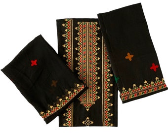 Traje asiático bordado sin costuras para mujer, de algodón negro, vestido pakistaní para mujer, dopatta de gasa