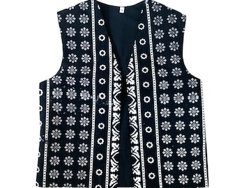 Sindhi Ajrak Block-Printed Cotton Waistcoat: Pakistani Unisex Vest (XS)