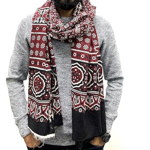 Cotton Block-printed Pakistani Sindhi Ajrak Men's Winter Scarf / Neck Wrap / Scarf / Shawl | Gift Box Option