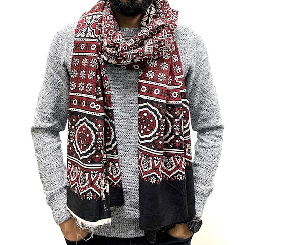 Buy Cotton Block-printed Pakistani Sindhi Ajrak Men's Winter Scarf