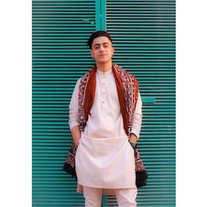 Cotton Block-printed Sindhi Ajrak on Beige Base | Neck Wrap/Scarf/Shawl Unisex | Gift Box Option