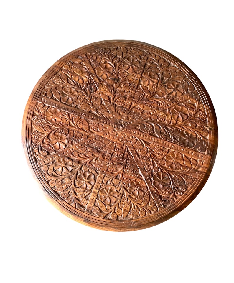 Decorative Hand-carved Pakistani Wooden Small Table Round 16