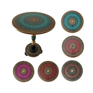 Decorative Hand-carved and Hand-painted Pakistani Lacquer Truck Art Wooden Small Side Table 16&quot;/40cm |