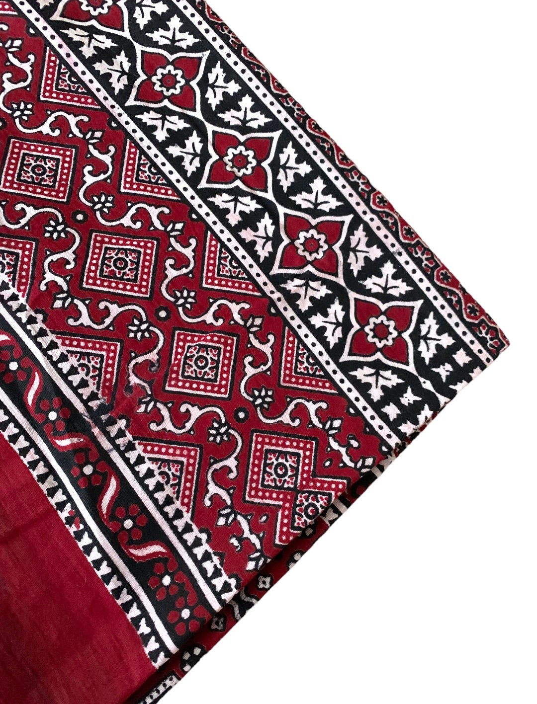 Sindhi Ajrak Traditional Pakistani Silk Shawl - 48x78 Inches, Floral, Handmade