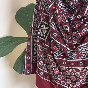 Cotton Ajrak Block-printed Tasselled Stole with over 250 Hand-sewn mirrors | Neck wrap/ Shawl / Scarf | Gift for Women