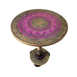 Decorative Hand-carved and Hand-painted Pakistani Lacquer Truck Art Wooden Small Side Table 16&quot;/40cm