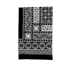 Cotton Block-printed Black Pakistani Sindhi Ajrak Neck Wrap / Scarf / Shawl Unisex | Gift Box Option