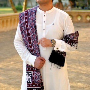 Cotton Block-printed Pakistani Sindhi Ajrak Neck Wrap / Scarf / Shawl for Men | Gift for Him | Gift Box Option
