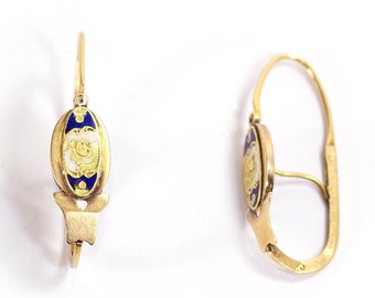 Antique poissardes earrings in rose gold 18k, antique earrings, enamel, flowers earring, french victorian earrings | Maison Mohs