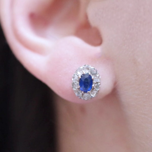 Boucles d’oreille marguerite diamants en or 18k et argent, boucles d'oreilles anciennes, clous d'oreille, puces, taille rose | Maison Mohs