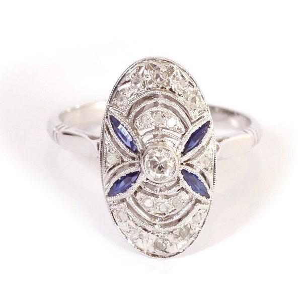 Bague Art Deco saphirs en or 18k et platine, Bague ancienne, mariage, bague diamants, 1930, Bijou ancien Paris | Maison Mohs